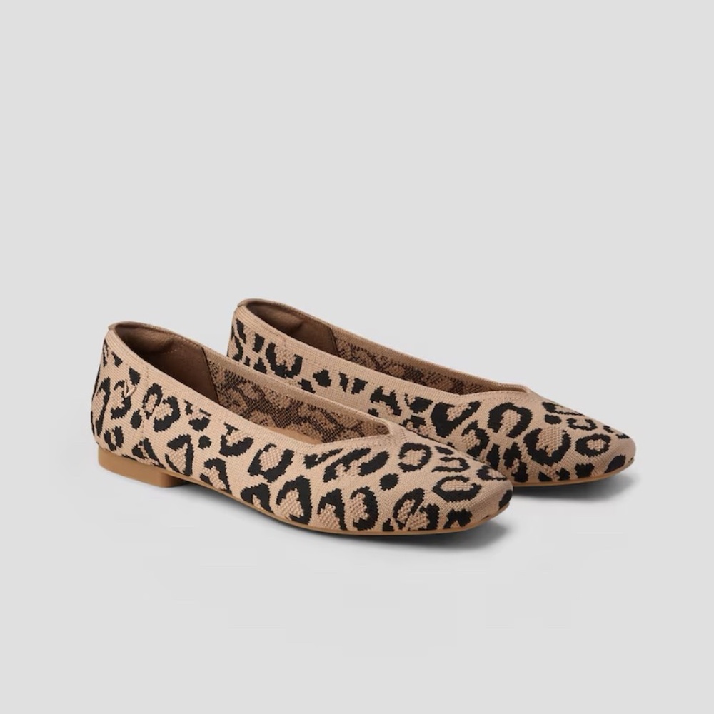 NEW Vivaia Square-Toe V-Cut Flats Margot 2.0 Dark Leopard 6.5
